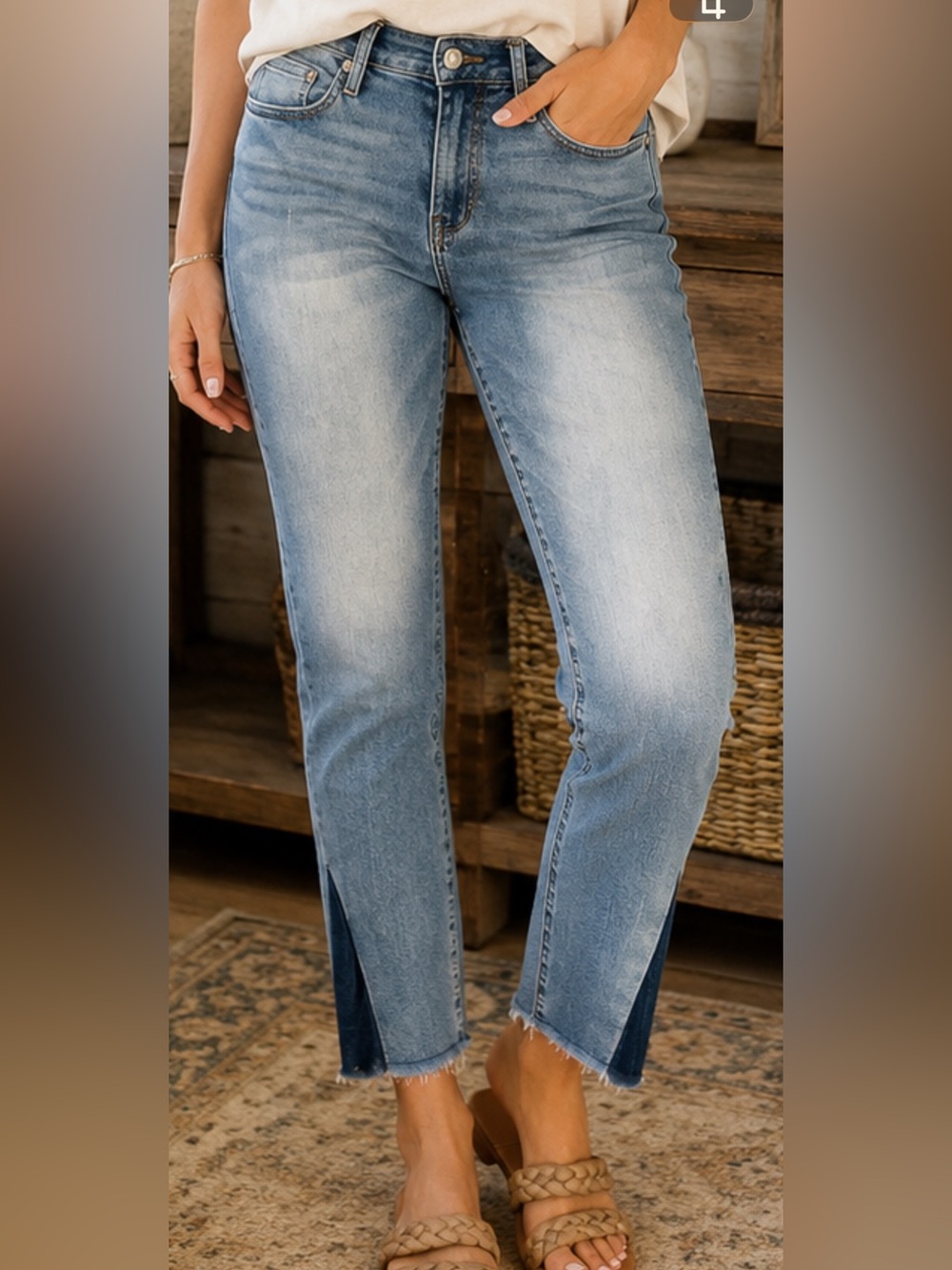 Women's Light Blue Ankle Crop Jeans with Front Slit-NWOT Never Worn